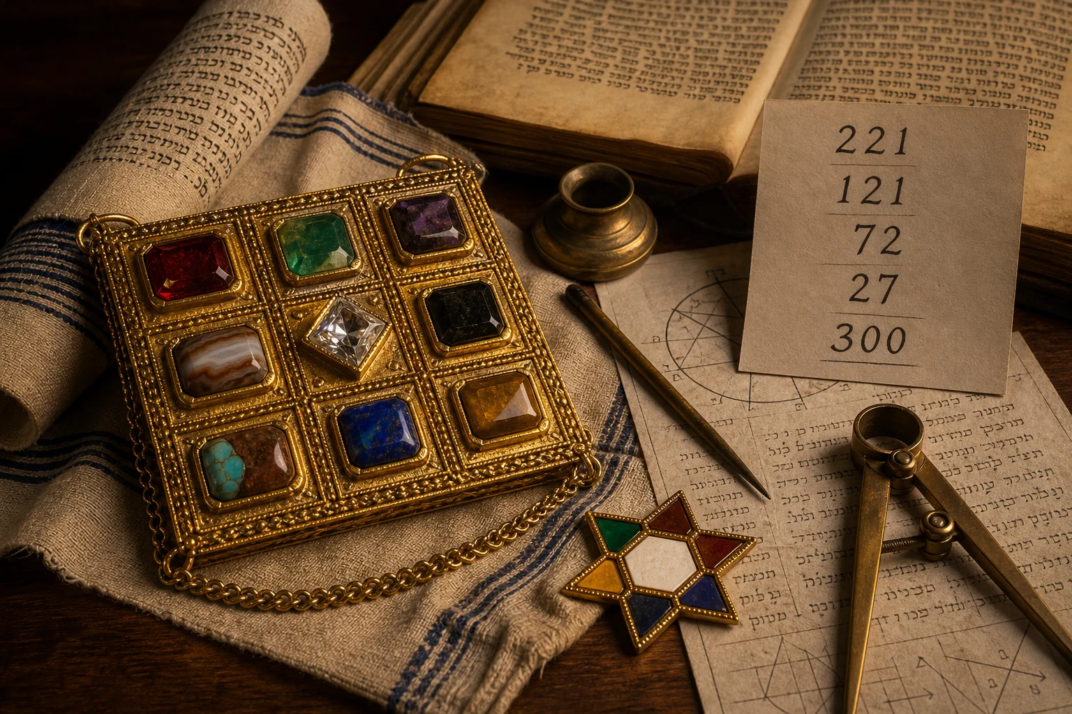 Biblical gemstones, number diagrams, and a small five-color Druze star