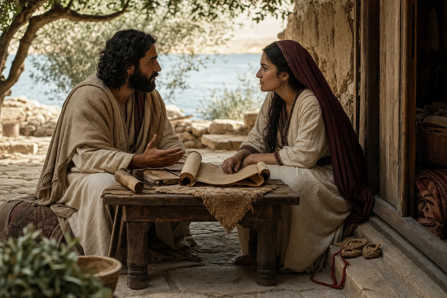 A respectful historical reconstruction of Jesus and Mary Magdalene in conversation among companions