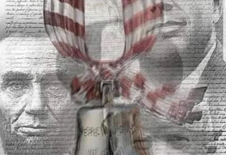 Collage of founding documents and American imagery
