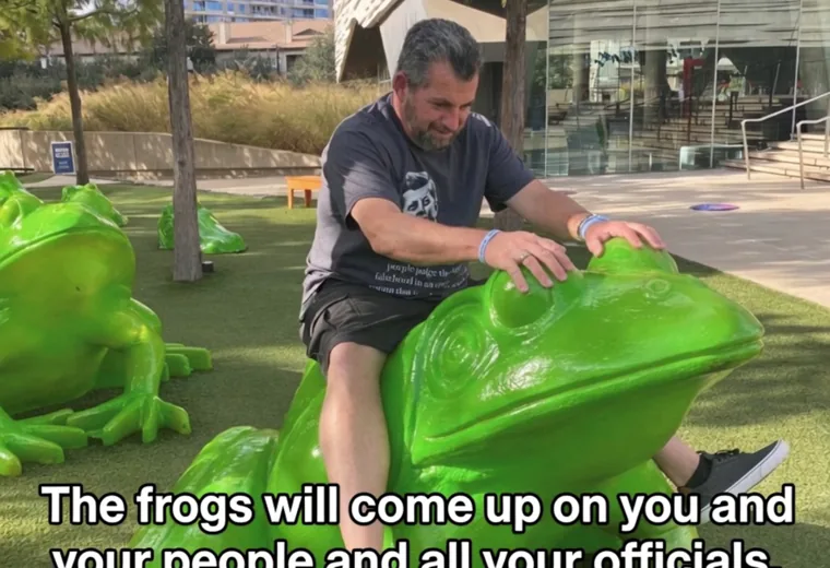 Frog sculpture meme referencing Exodus 8:4